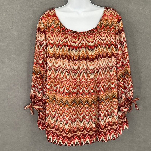 Roz & Ali Womens 2X Tunic Blouse Long Sleeve Multicolor Chevron Pattern Top - Picture 1 of 14